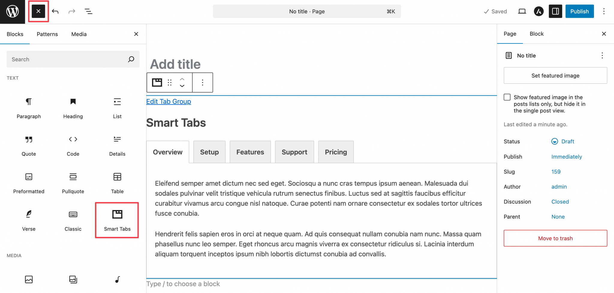 Smart Tabs with Gutenberg – Smart Tabs Docs
