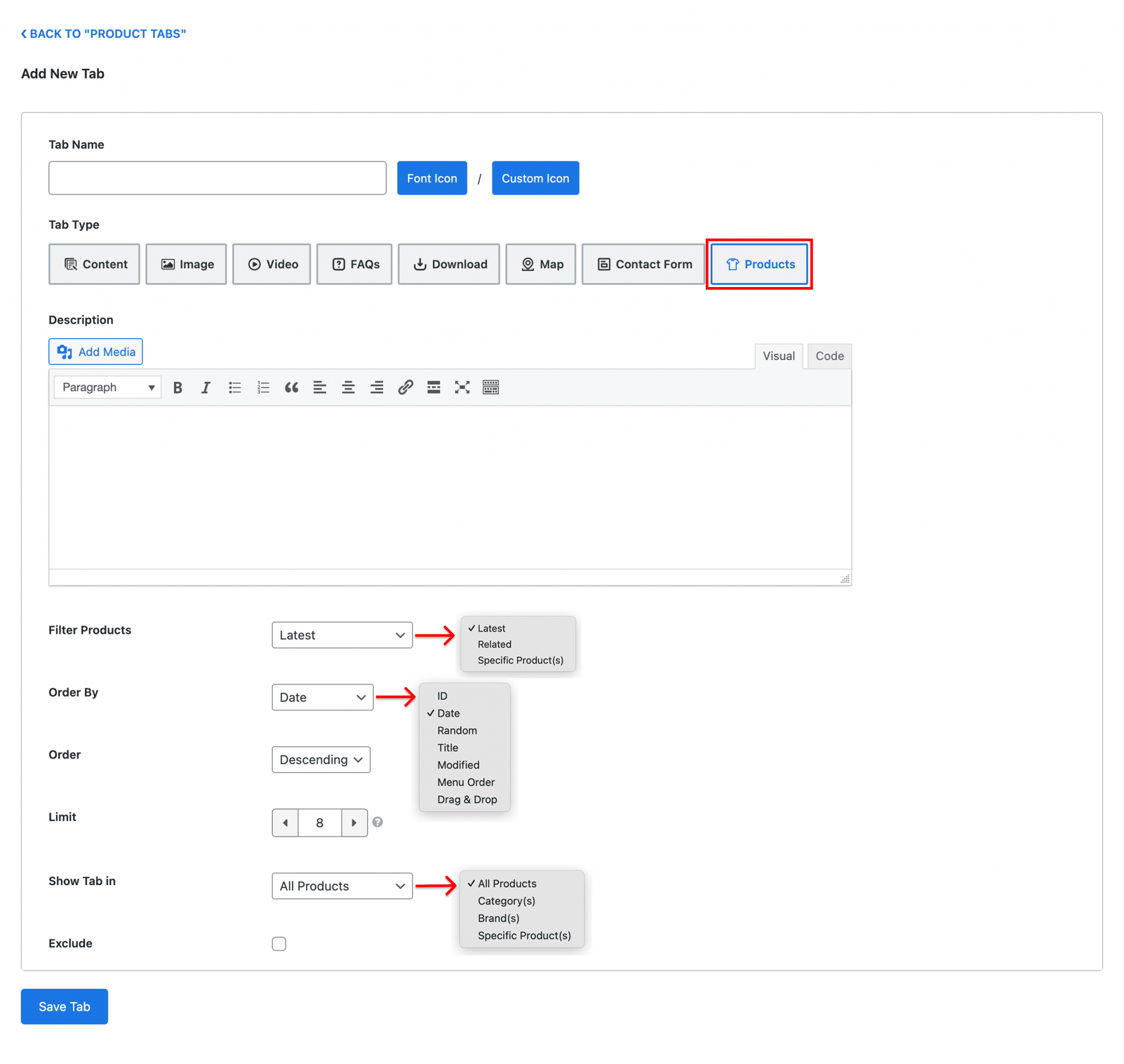 Products Tab – Smart Tabs Docs