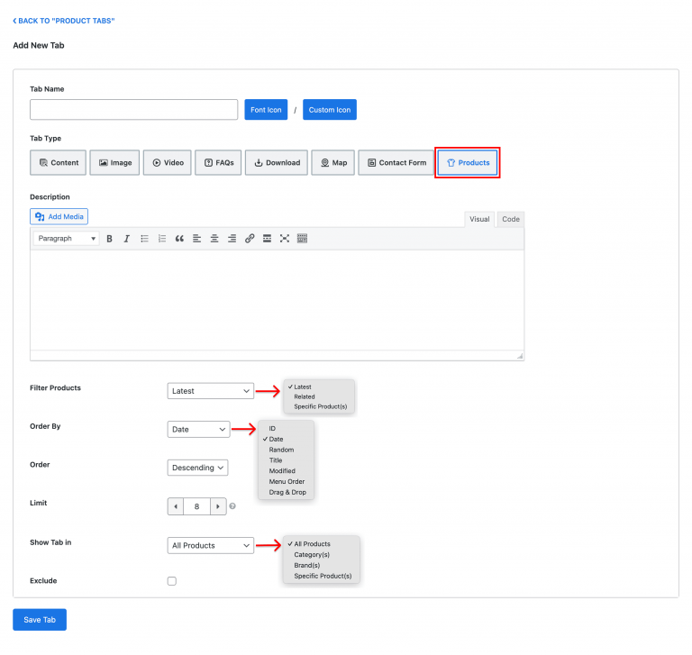 Products Tab – Smart Tabs Docs