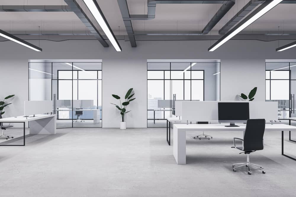 clean-concrete-coworking-office-interior-with-windows-equipment-furniture-other-items-3d-rendering