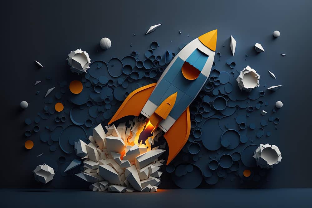 rocket-made-from-paper-cutout-startup-concept-blue-background-generative-ai