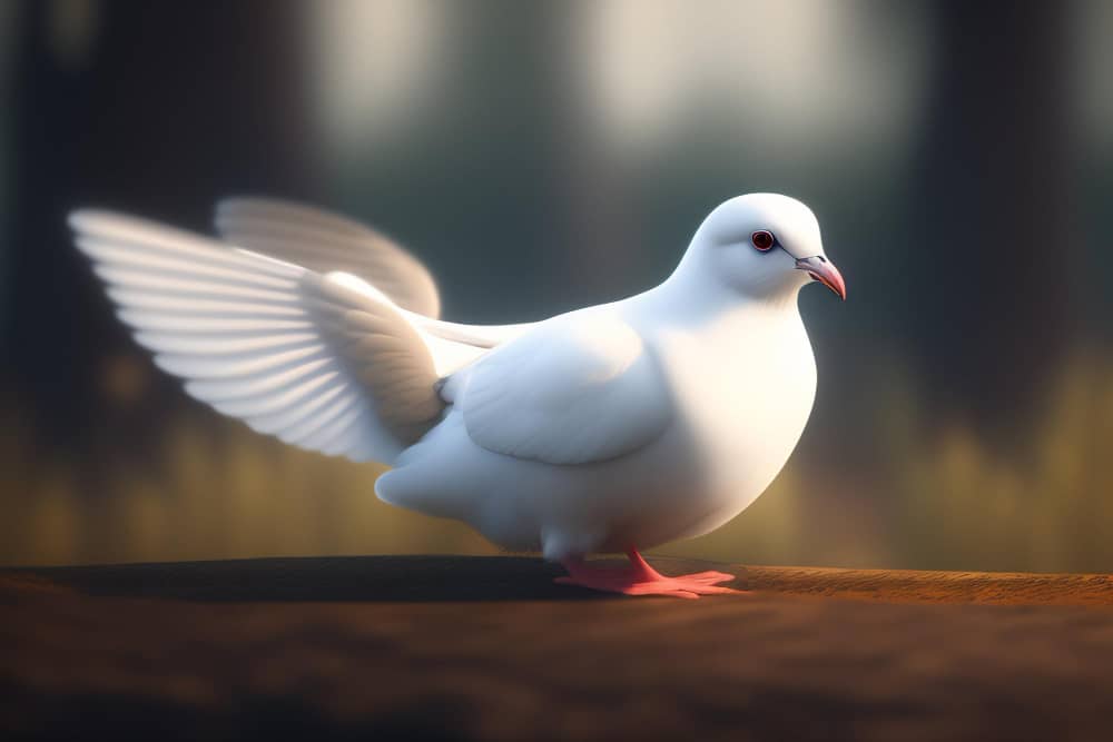 white-dove-with-red-beak-red-beak-stands-wooden-platform