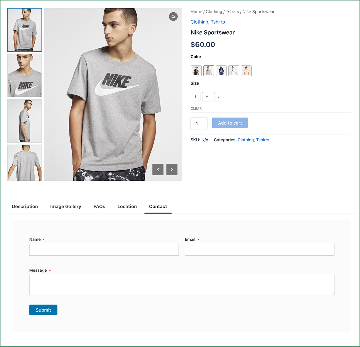 Example of product enquiry contact us form tab for WooCommerce