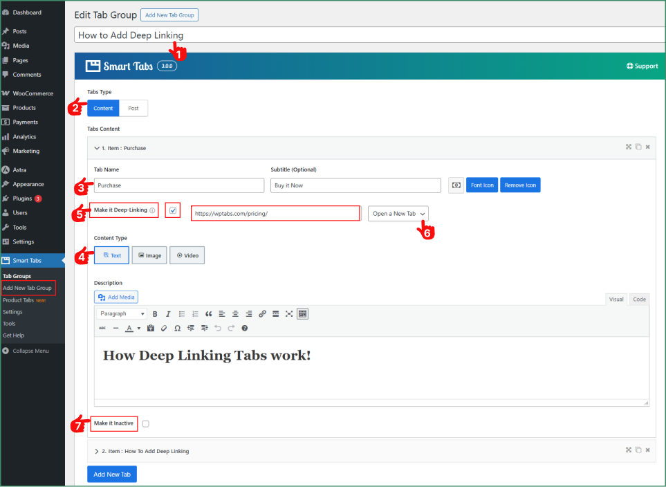 How make deep linking to a tab in WordPress
