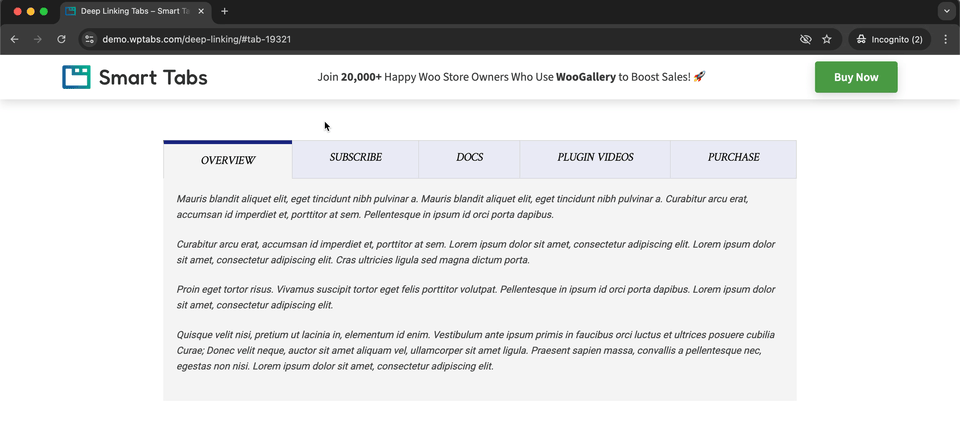 Live Example of Tab Deep Linking
