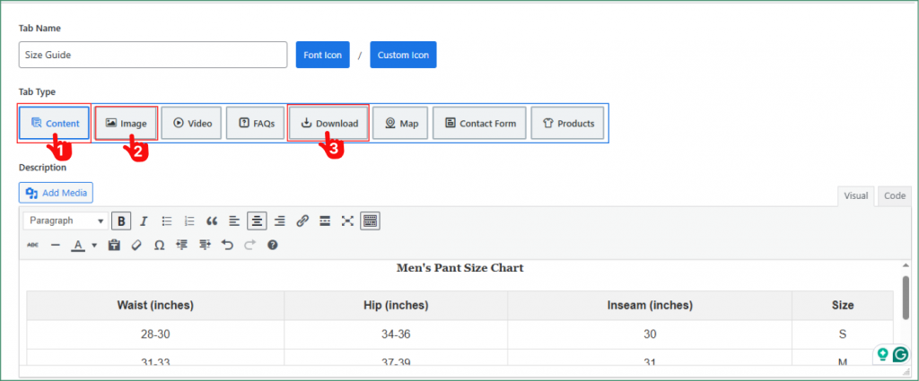 How to create a product size guide using smart tab