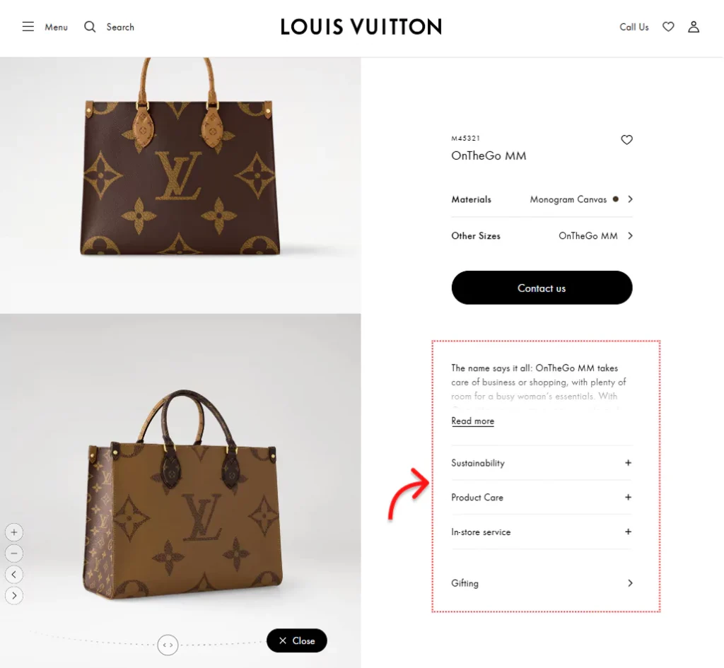 custom product tabs in Luis Vuitton