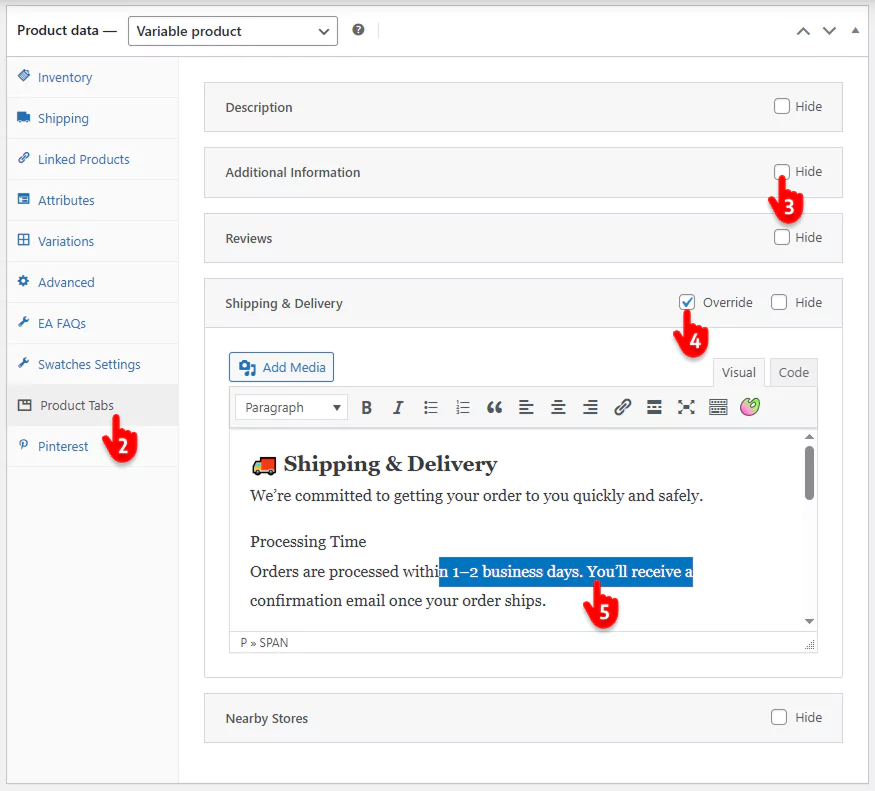edit tabs paer product