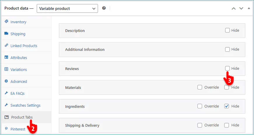 Steps to remove tabs from WooCommerce product page per product