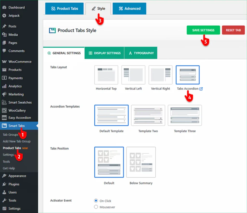 steps to change woocommerce tabs to accordions