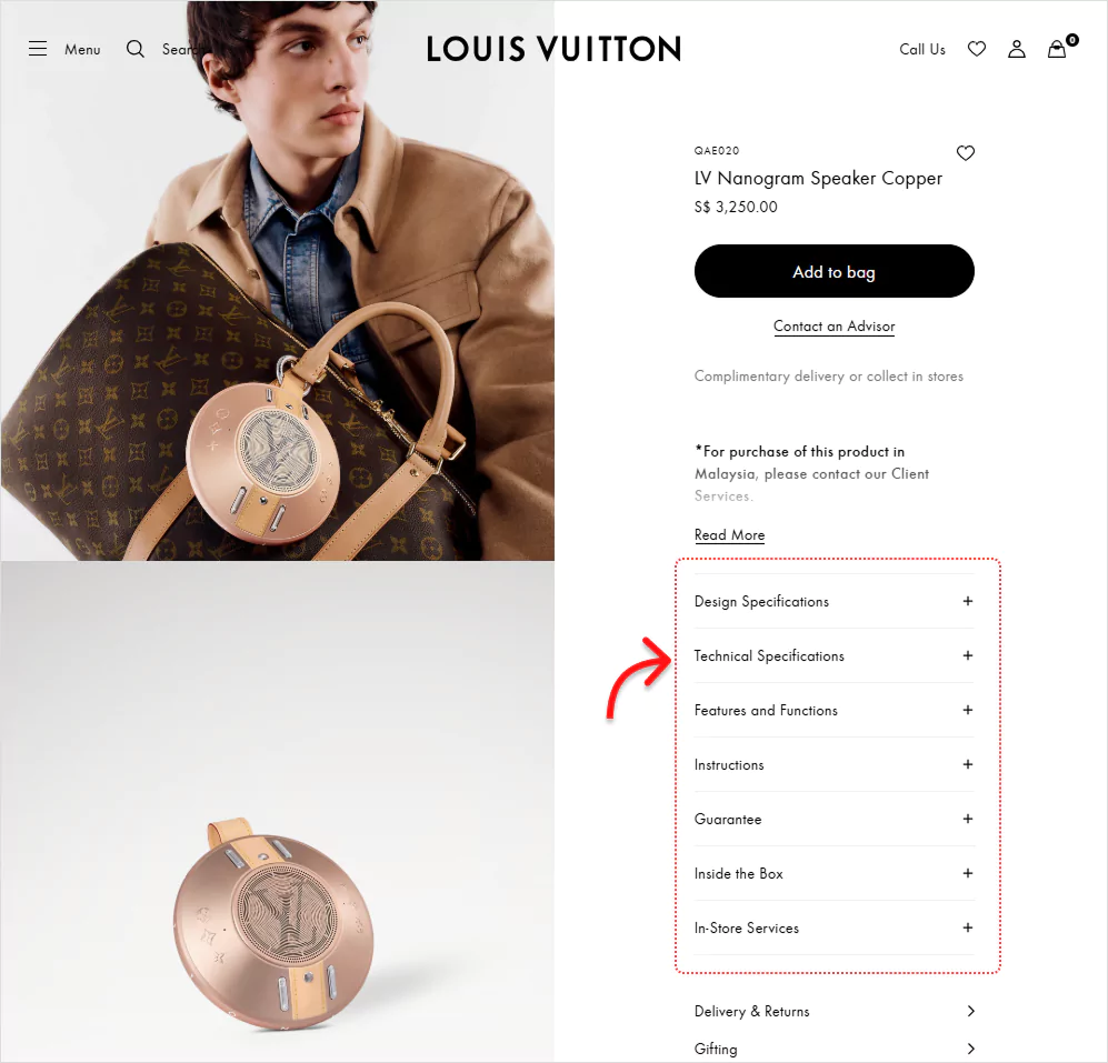 Louis Vuitton product tabs