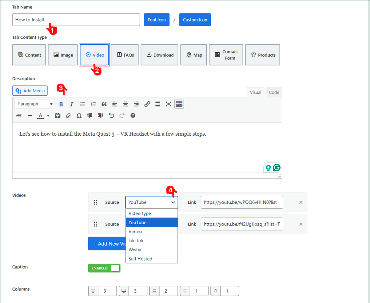 How to add video gallery tab