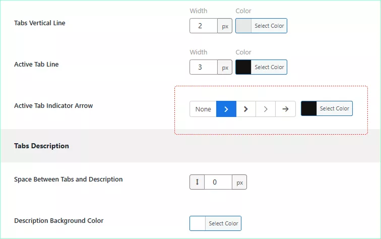 active tab arrow styles