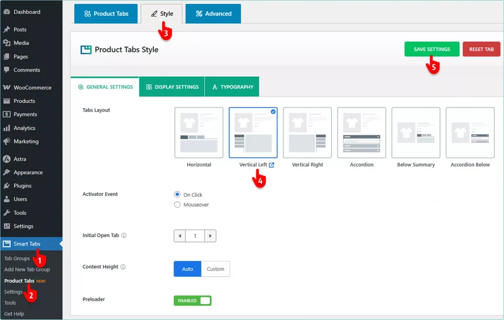 Steps to add WooCommerce product tabs vertical