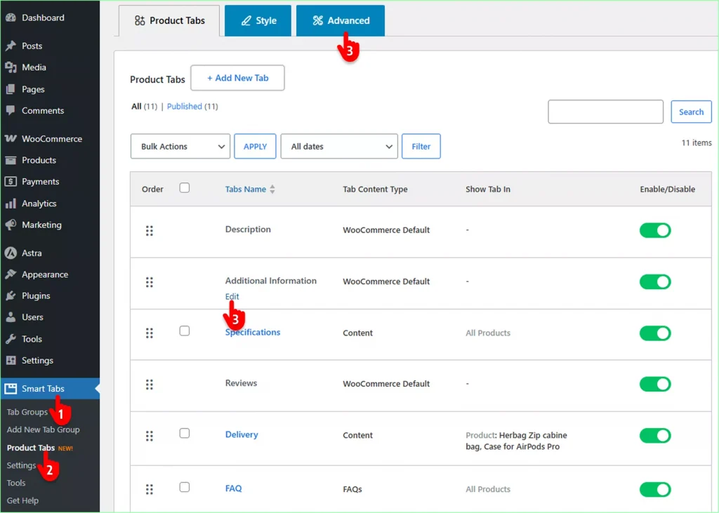 Steps to override WooCommerce custom product tabs
