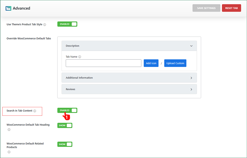 what is Search in Tab Content