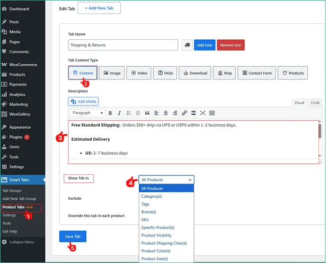 How to create a shipping info tab to WooCommerce product page using Smart tabs